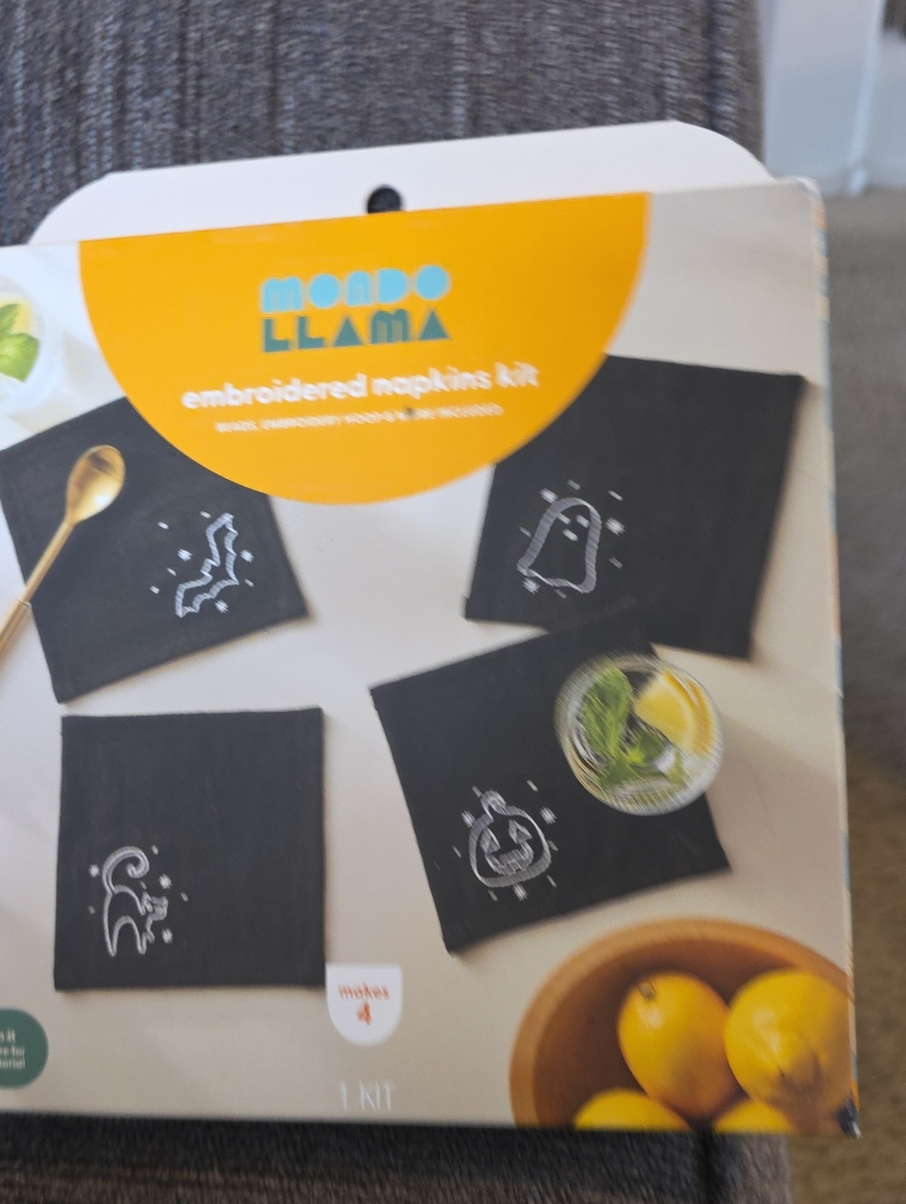 Mondo Llama Embroidered Napkins Kit in Black